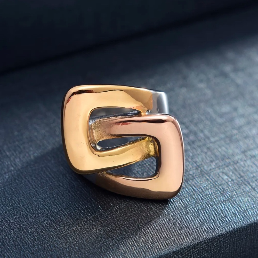 💙💚 Modern Geometric Statement Ring – 14K Gold Plated & Stainless Steel - Picture 11 of 14